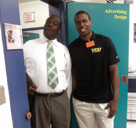 Former VCU basketball star Treveon Graham (right) worked with Clarence McGill in 2014 at the Commonwealth’s Junior Enterprise for his fall internship in school. CT file photo.