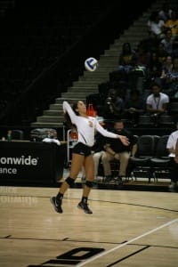 After VCU’s 3-0 win over Charleston Southern University, Sahbria McLetchie has recrorded 89 kills this season. Photo by Erin Edgerton