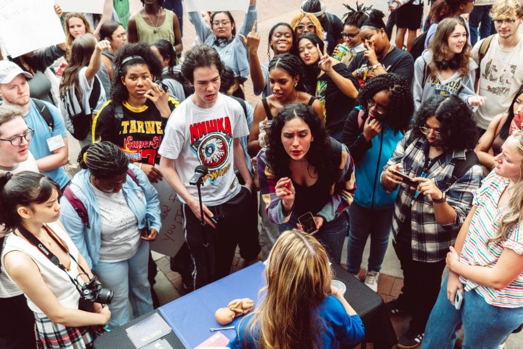 ‘They say no choice, we say pro-choice’: Students protest anti-abortion advocates