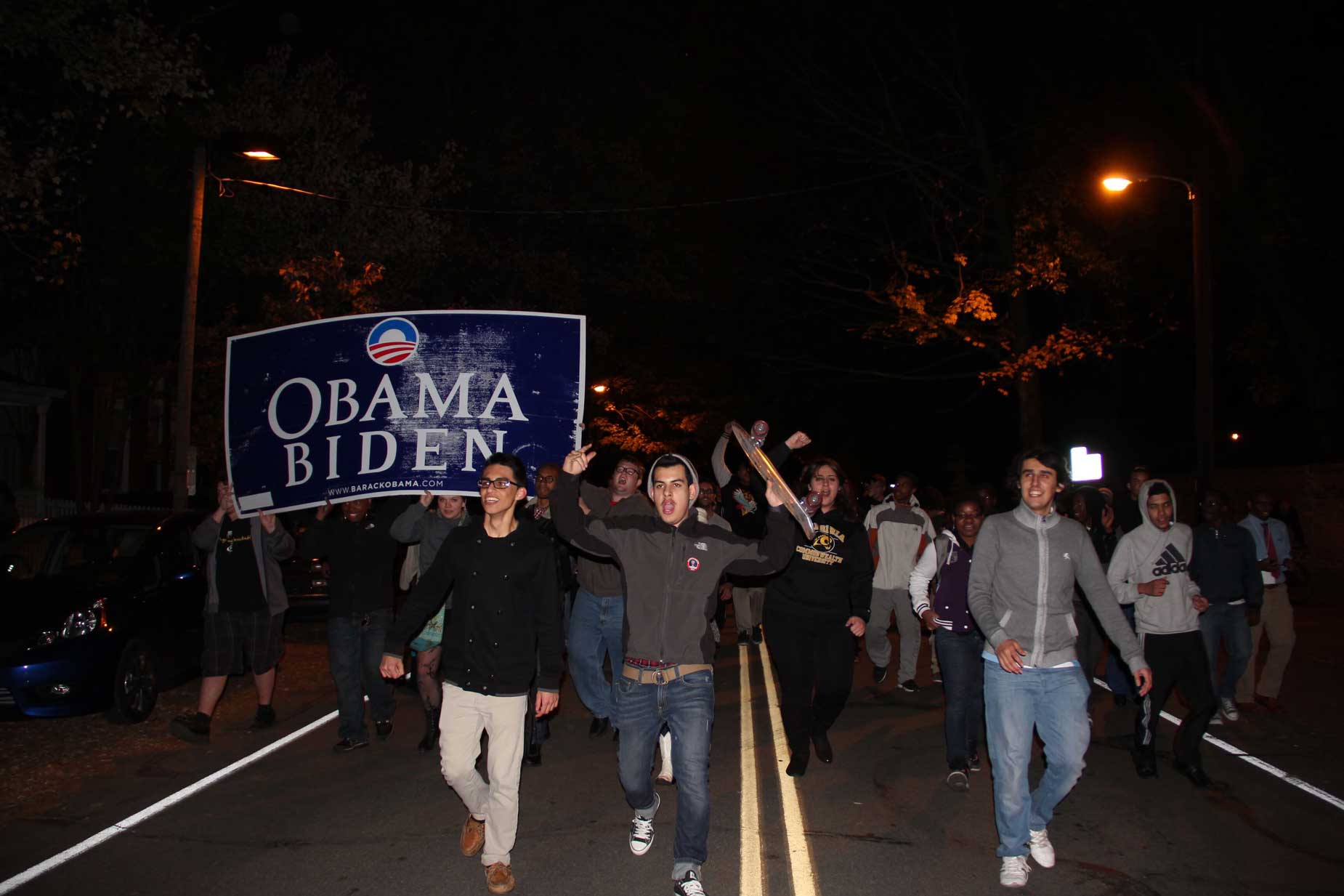 Students march in the streets after Obama victory